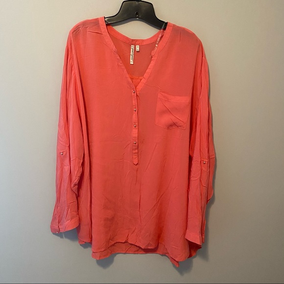 grand & greene Tops - Coral Feather-weight half button down top 3x